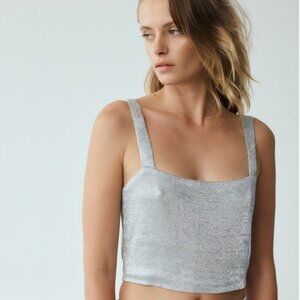 HEAVY METAL KNIT CROP TOP SILVER Metallic Gray Square Neck Neckline Size 6